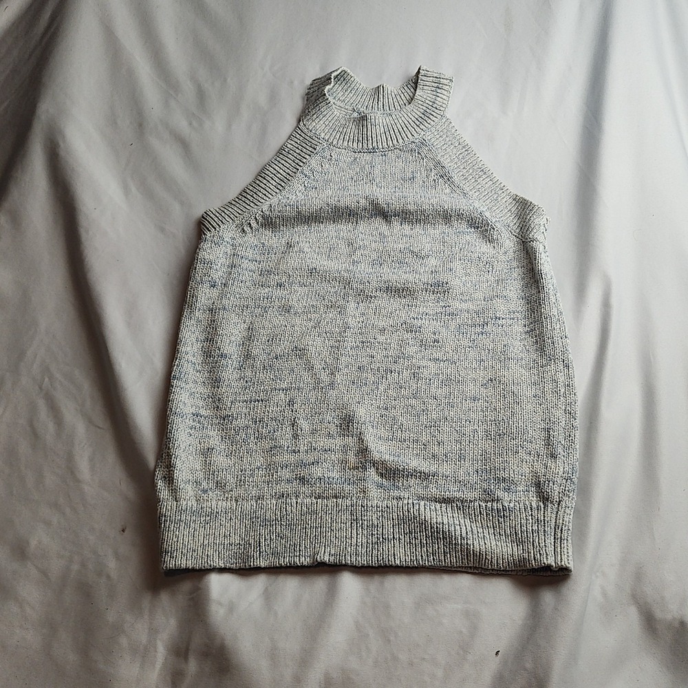 LOFT Halter Neck Sleeveless Knit Sweater Top Heathered Light Blue Women's Size